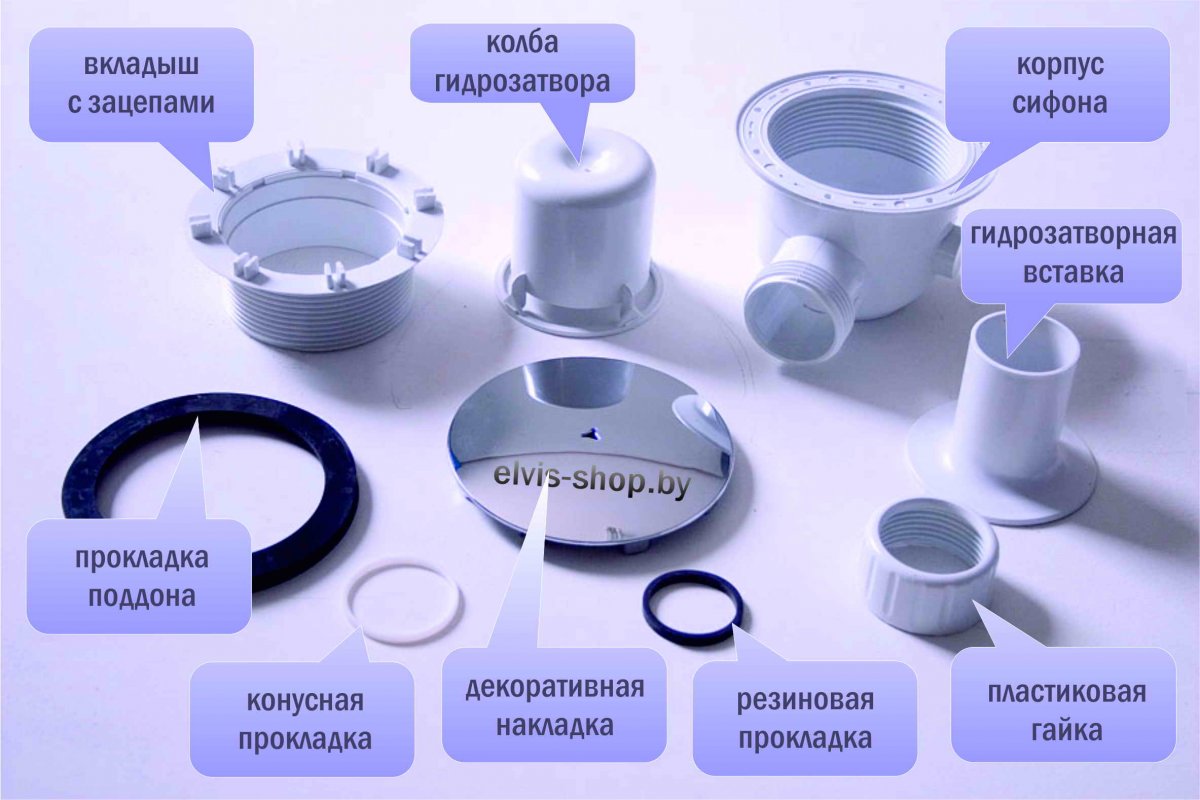 Устройство сифона для душевой кабины с низким поддоном